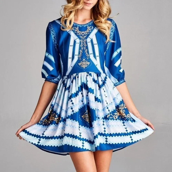 Paper Racine Blue/Gold dress - NWT - Picture 1 of 4